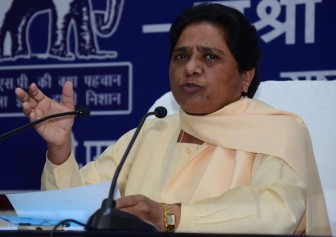 Lucknow: BSP chief Mayawati addresses a press conference at party headquarters in in Lucknow on Nov 5, 2014. (Photo: IANS)