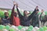 New Delhi: Aam Aadmi Party (AAP) leaders Arvind Kejriwal, Ashutosh, Ashish Khetan and Kumar Vishwas celebrate party`s performance in the recently concluded Delhi Assembly Polls at Patel Nagar in New Delhi, on Feb 10, 2015. (Photo: Sunil Majumdar/IANS)